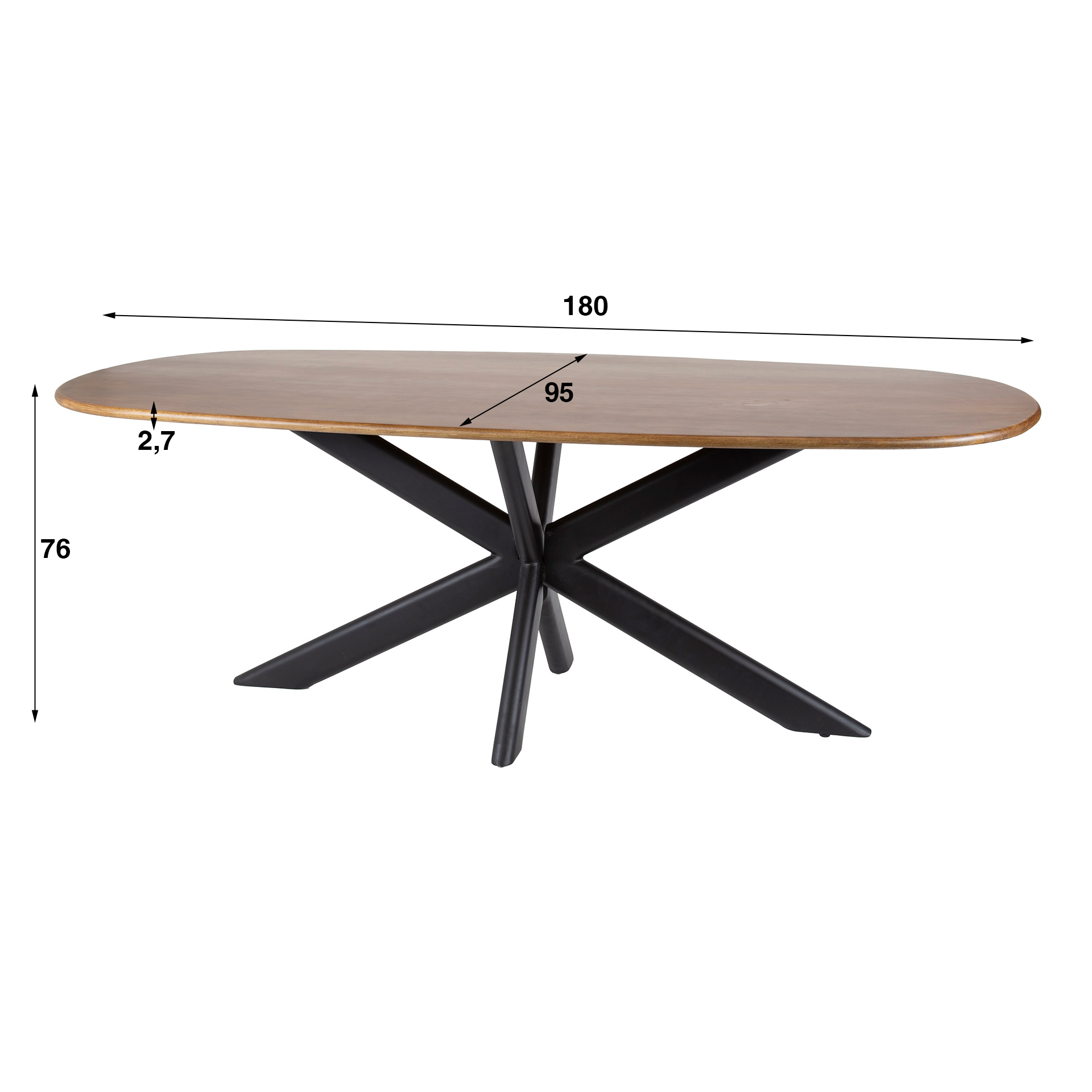 Eetkamertafel 180 Cliff ovale buis